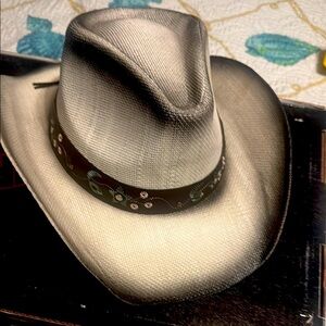 Women Cream Cowboy Hat with Brown Band